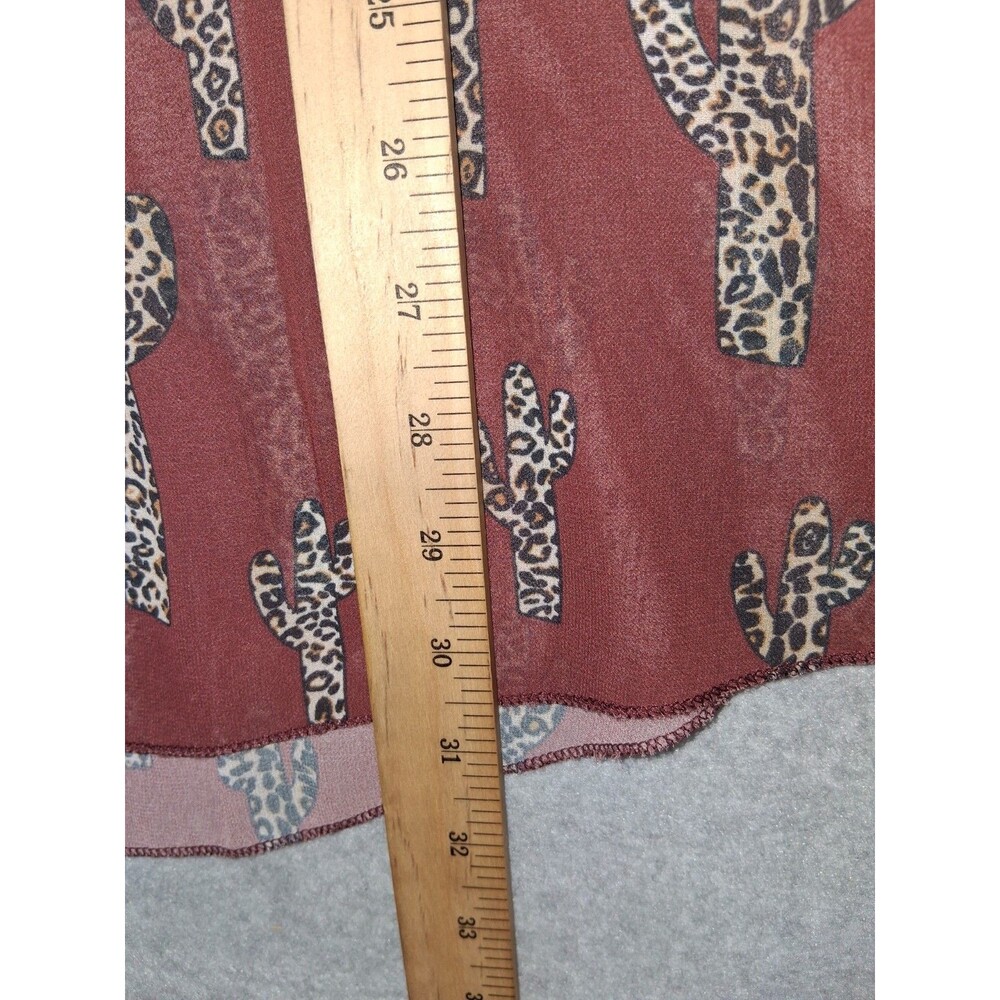 Cowgirl Hardware 3/4 Flutter Sleeve Sheer Blouse XXL Brown Leopard Catus Western - Picture 8 of 13